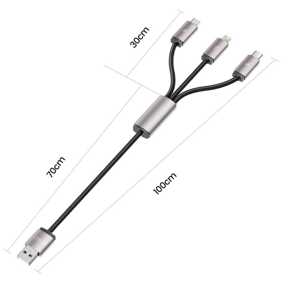 Tech-Protect Kabel UltraBoost 3w1 USB typ-C / microUSB / Lightning 3.5A/100cm, czarny
