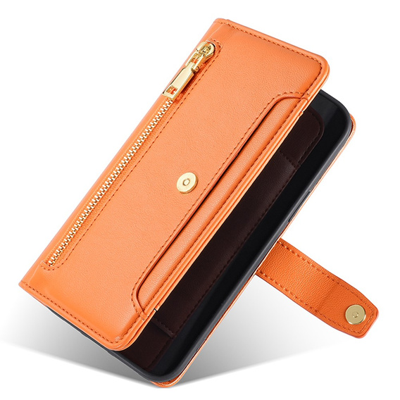 Etui z klapką do Oppo Reno8 T 4G, Wallet Zipper Pocket, pomarańczowe