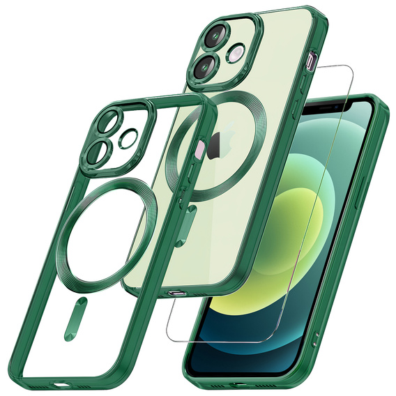 Etui do iPhone 12, Electro MagSafe, zielone + Szkło na ekran