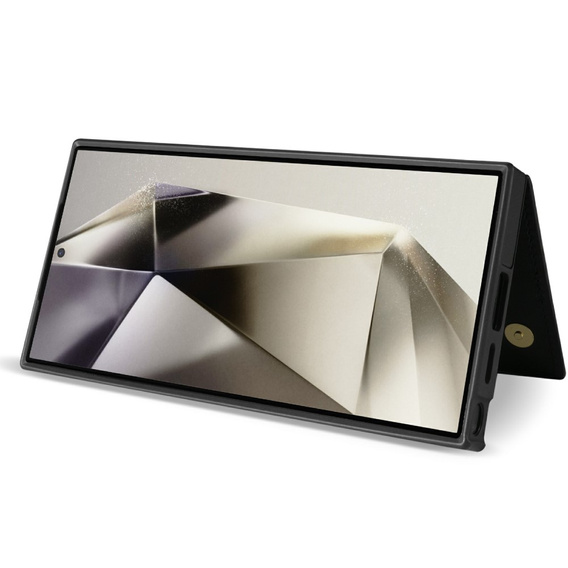 Etui do Samsung Galaxy S25 Ultra z kieszeniami na karty, paskiem i funkcją podstawki – czarne