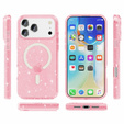 Etui do iPhone 17 Pro, do MagSafe, brokat, przezroczyste różowe