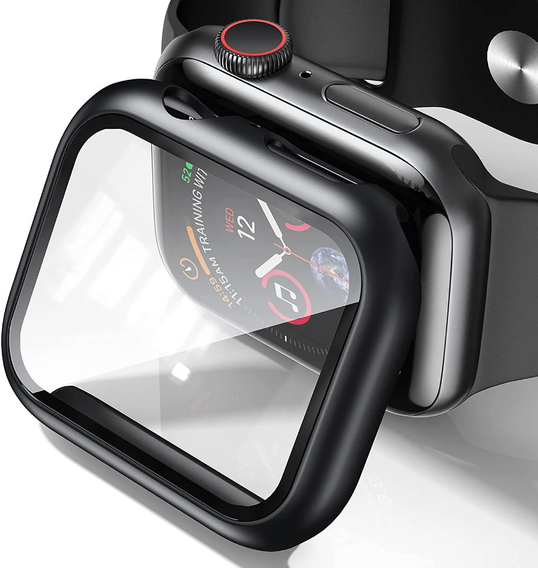 2w1 Etui + Szkło Hartowane do Apple Watch 4/5/6/SE 44MM, Czarne
