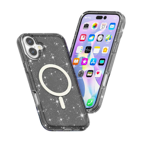 Etui do iPhone 17, do MagSafe, brokat, półprzezroczyste czarne
