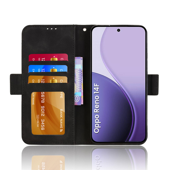 Etui z klapką do Oppo Reno 14F, Card Slot, portfelowe, czarne