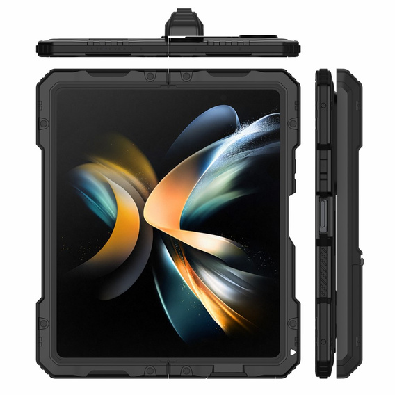 Etui pancerne do Samsung Galaxy Z Fold 4 5G, aluminiowe, z podstawką i miejscem na rysik, czarne