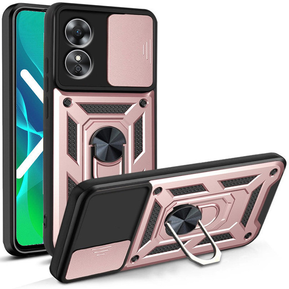 Etui pancerne do Oppo A17, CamShield Slide, różowe rose gold
