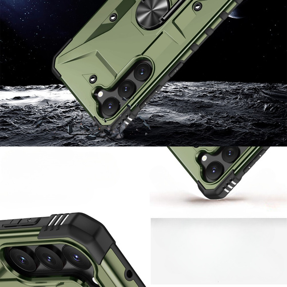 Etui pancerne do Samsung Galaxy S23, z ringiem, zielone