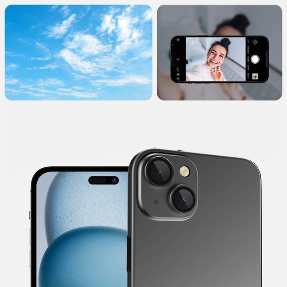 2x Szkło na aparat ERBORD OPTIK Pro do iPhone 15/15 Plus/14/14 Plus, czarne