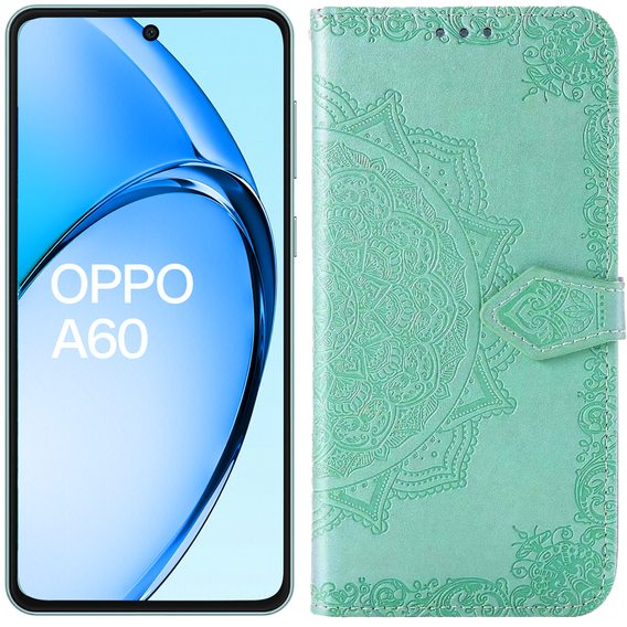Etui z klapką do Oppo A60, Mandala, zielone