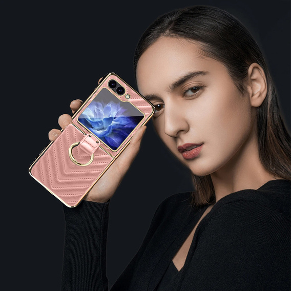 Etui do Samsung Galaxy Z Flip7 FE / Z Flip6, Leather Ring, różowe