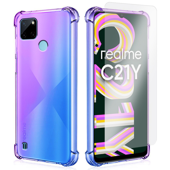 Etui Gradient Dropproof do Realme C21Y / C25Y, Fioletowe / Niebieskie + szkło