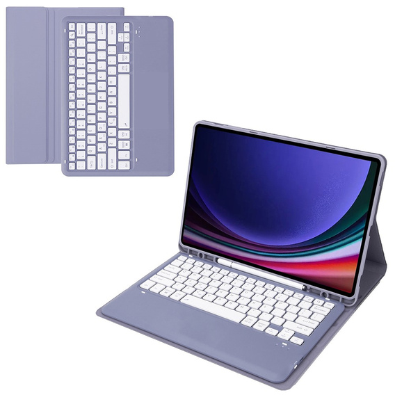 Etui z klawiaturą do Samsung Galaxy Tab S9+, Leather Pen Slot, fioletowe
