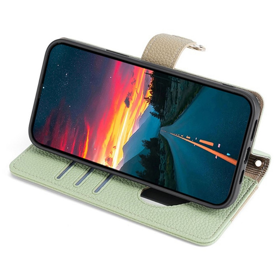Etui z klapką do Motorola Edge 40 Neo 5G, Wallet Zipper Pocket, z lusterkiem, zielone