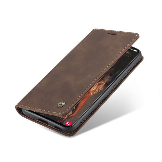 Etui CASEME do Samsung Galaxy S21 FE, Leather Wallet Case, kawowe
