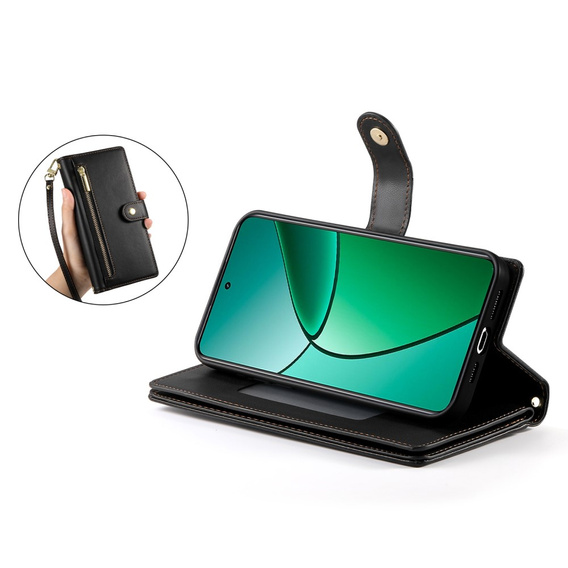 Etui z klapką do Realme 14 Pro 5G, Wallet Zipper Pocket, czarne