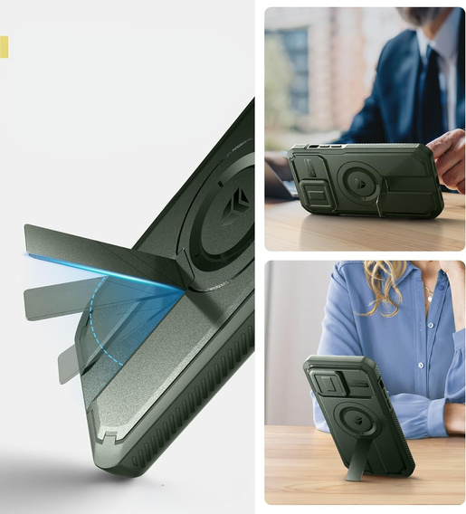 Etui pancerne do iPhone 14 Pro Max, Dexnor CamProtect MagSafe, zielone (Dwie ramki)