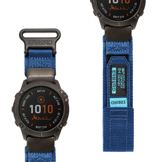 Pasek Nylonowy ERBORD MP84 Quickfit do Garmin Fenix 5X/6X/6X PRO/7X, Niebieski, Rozmiar S/M