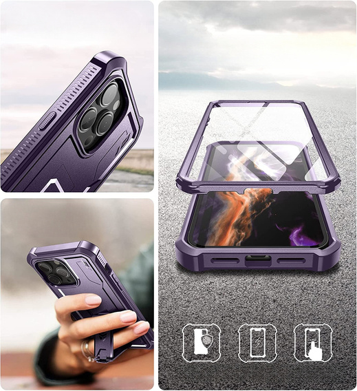 Etui pancerne do iPhone 14 Pro Max, Dexnor Full Body, fioletowe