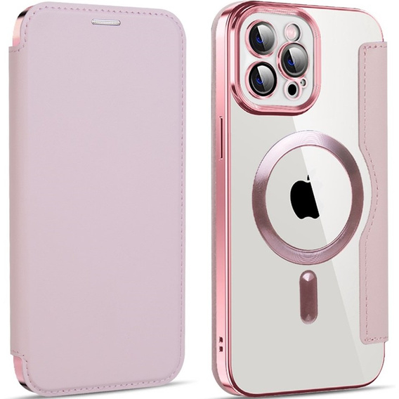 Etui z klapką do iPhone 12 Pro, RFID Wallet MagSafe z ochroną aparatu, różowe