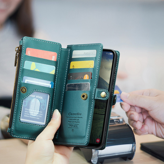 Etui portfelowe z zamkiem i paskami do Samsung Galaxy A17 5G - zielone