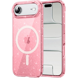 Etui do iPhone 17 Air, do MagSafe, brokat, półprzezroczyste różowe