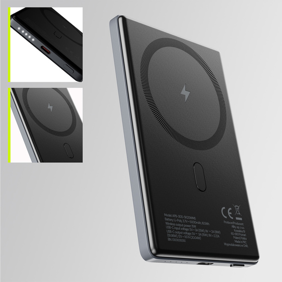 Allity APB-300 – Power Bank 5000 mAh z Ładowaniem Bezprzewodowym - czarny