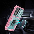 Etui pancerne do Samsung Galaxy S23 FE, CamShield Slide, zielone / różowe