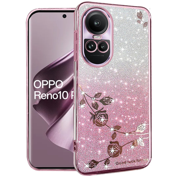 Etui Rhinestone do Oppo Reno 10 / 10 Pro, różowe rose gold