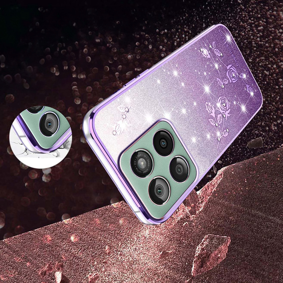 Etui z brokatem Glitter Flower do Motorola Edge 70