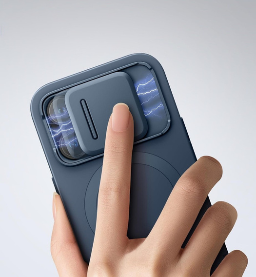 SURITCH Magnetyczne etui ochronne do iPhone 14 Pro z osłoną kamery i podstawką – niebieskie