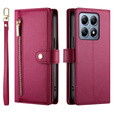 Etui z klapką do Xiaomi 14T Pro, Wallet Zipper Pocket, czerwone
