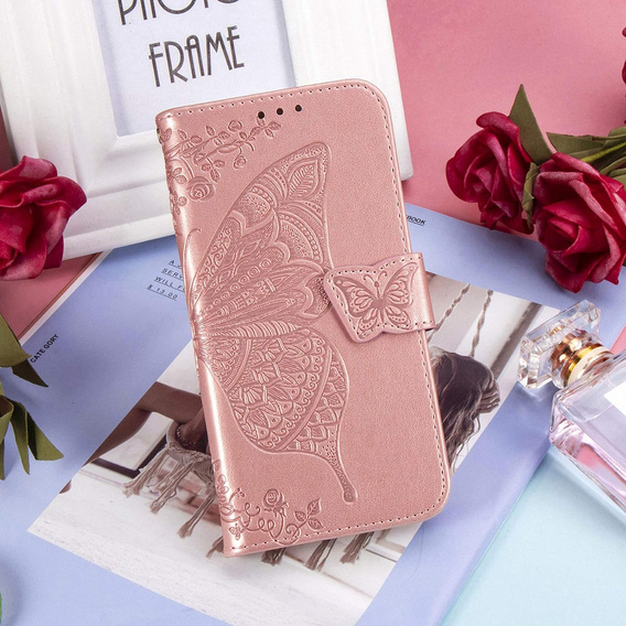 Etui z klapką do Oppo A40 / Oppo A40m, Butterfly, różowe rose gold