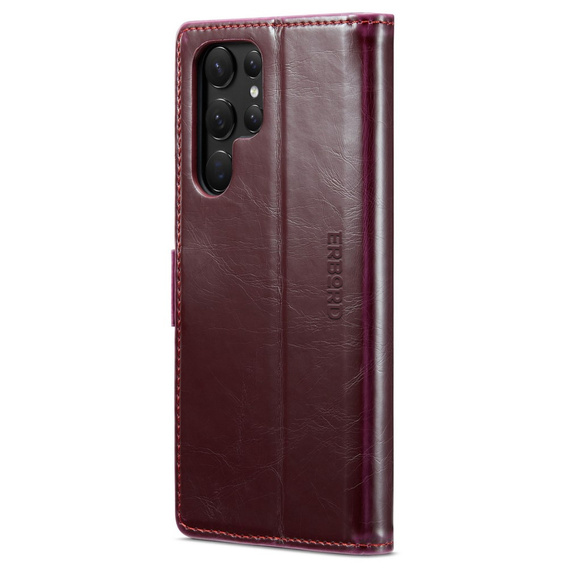 Etui z klapką do Samsung Galaxy S23 Ultra, ERBORD Waxy Wallet, czerwone