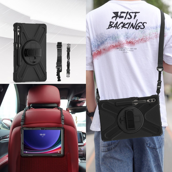 Etui pancerne do Samsung Galaxy Tab S9 FE+ / S9+ / S8+ / S7+, ochronne 360 z miejscem na rysik, Czarne