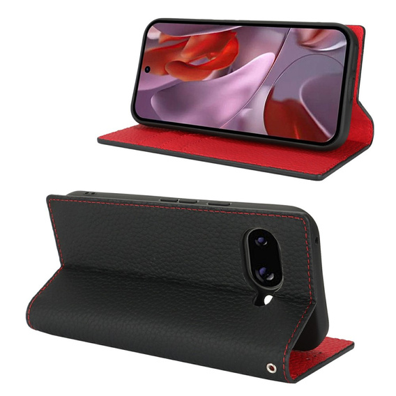 Etui z klapką do Google Pixel 9A, Litchi Skin Grain, czarne