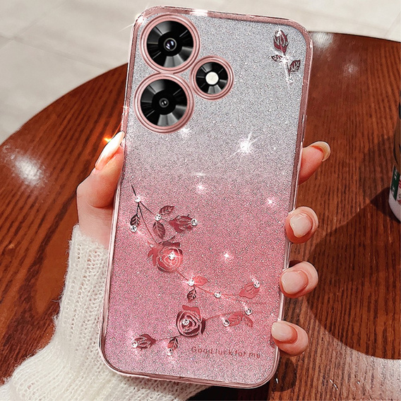 Etui do Infinix Hot 30, Glitter Flower, różowe rose gold