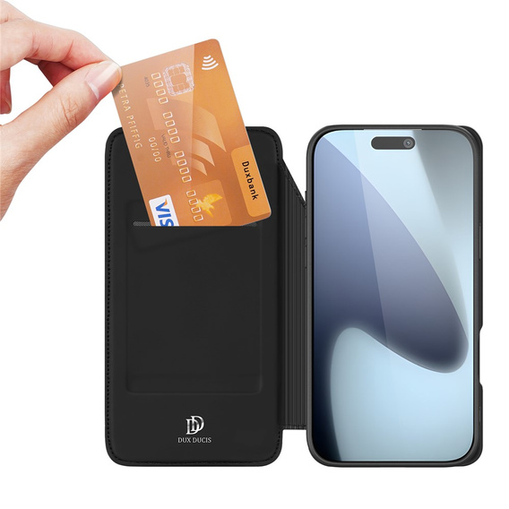 Etui Dux Ducis do iPhone 17 Pro Max, Skin Pro, z klapką, z miejscem na kartę, czarne