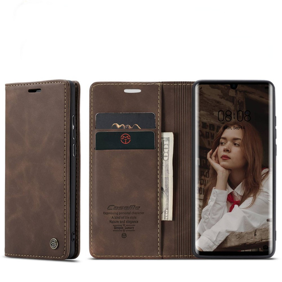Etui CASEME do Huawei P30 Pro, Leather Wallet Case, ciemnobrązowe