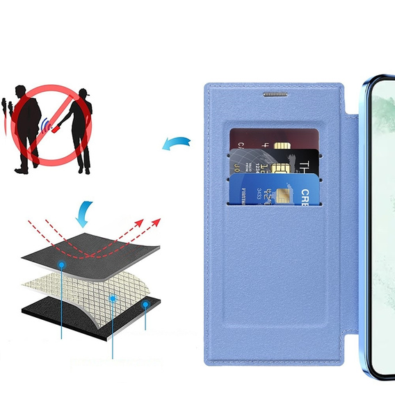 Etui z klapką do Samsung Galaxy S22 Ultra 5G, RFID Wallet MagSafe z ochroną aparatu, niebieskie