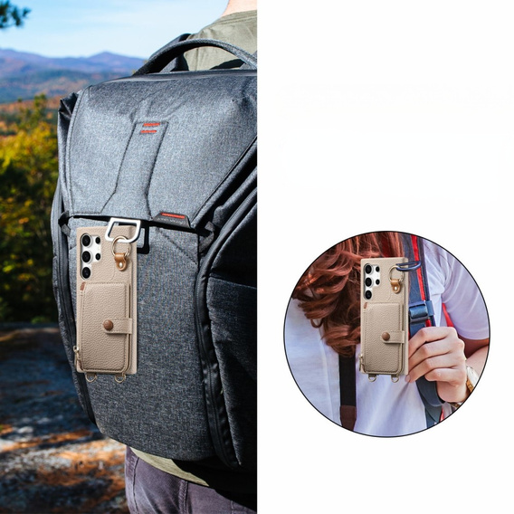 Etui do Samsung Galaxy S25 Ultra – z klapką, paskiem i kieszenią, beżowe