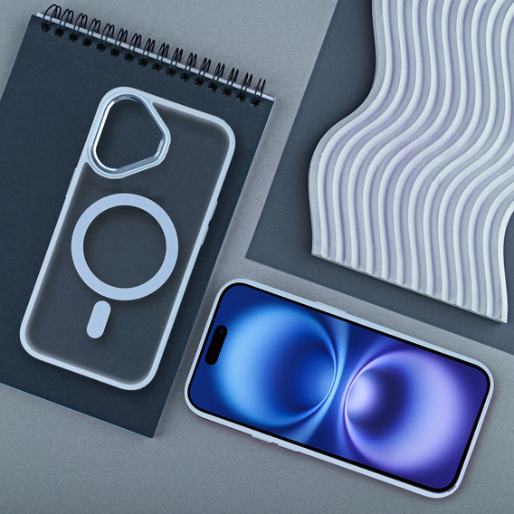 Etui do iPhone 16, do MagSafe, ERBORD Matt Case, przezroczyste / niebieskie + Szkło na ekran