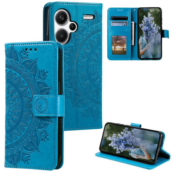 Etui z klapką do Xiaomi Redmi Note 13 Pro+, Mandala, niebieskie