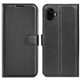 Etui z klapką do Samsung Galaxy Xcover 7 Pro – czarne, skórzane, z kieszenią na kartę