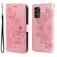Zestaw Etui z klapką do Samsung Galaxy A13 4G, Mandala i kwiaty, Różowe rose gold + szkło