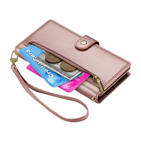 Etui z klapką do Samsung Galaxy A17 5G, Wallet Zipper Pocket, portfelowe, różowe