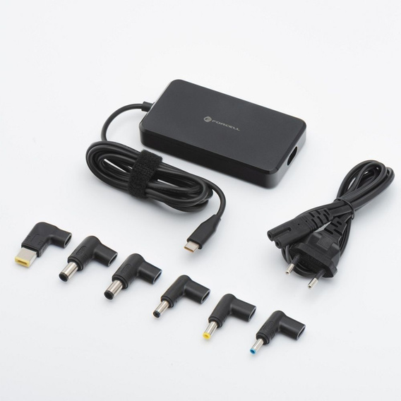 Uniwersalny zasilacz Forcell E856 USB-C 90W z wymiennymi końcówkami do laptopów