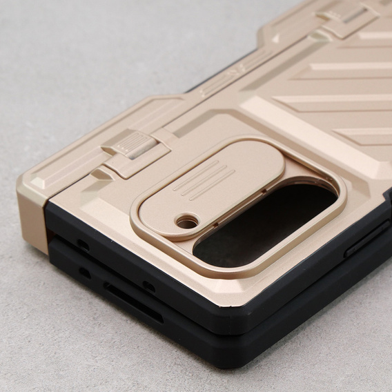 Etui do Samsung Galaxy Z Fold5 5G, Kickstand case, z podstawką i szkłem, złote