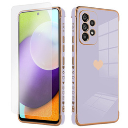 Zestaw Etui do Samsung Galaxy A52/A52S, Electro heart, Fioletowe + Szkło