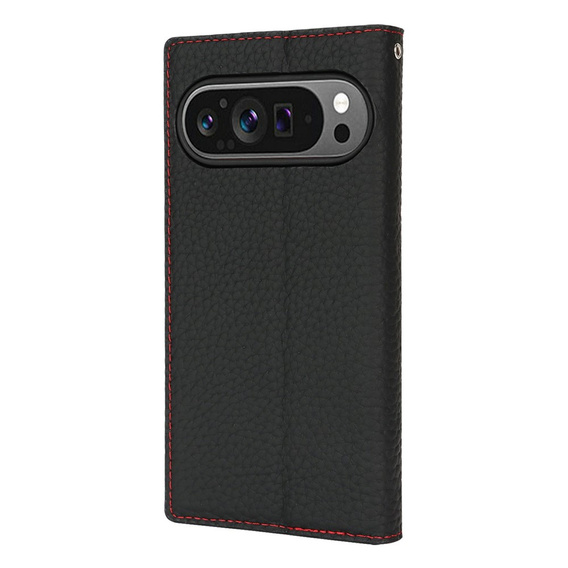 Etui z klapką do Google Pixel 10 / 10 Pro, skórzane Litchi Grain, czarne