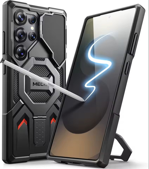 Etui do Samsung Galaxy S25 Ultra, Tongate MECH MagSafe Series, czarne + Szkło Hartowane 9H